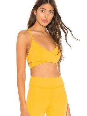 Revolve Lovewave Strappy Brittany Sports Bra Surplice Criss Cross Yellow XS new!